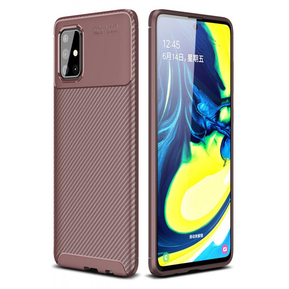 Newface Samsung Galaxy A51 Kılıf Focus Karbon Silikon - Kahverengi