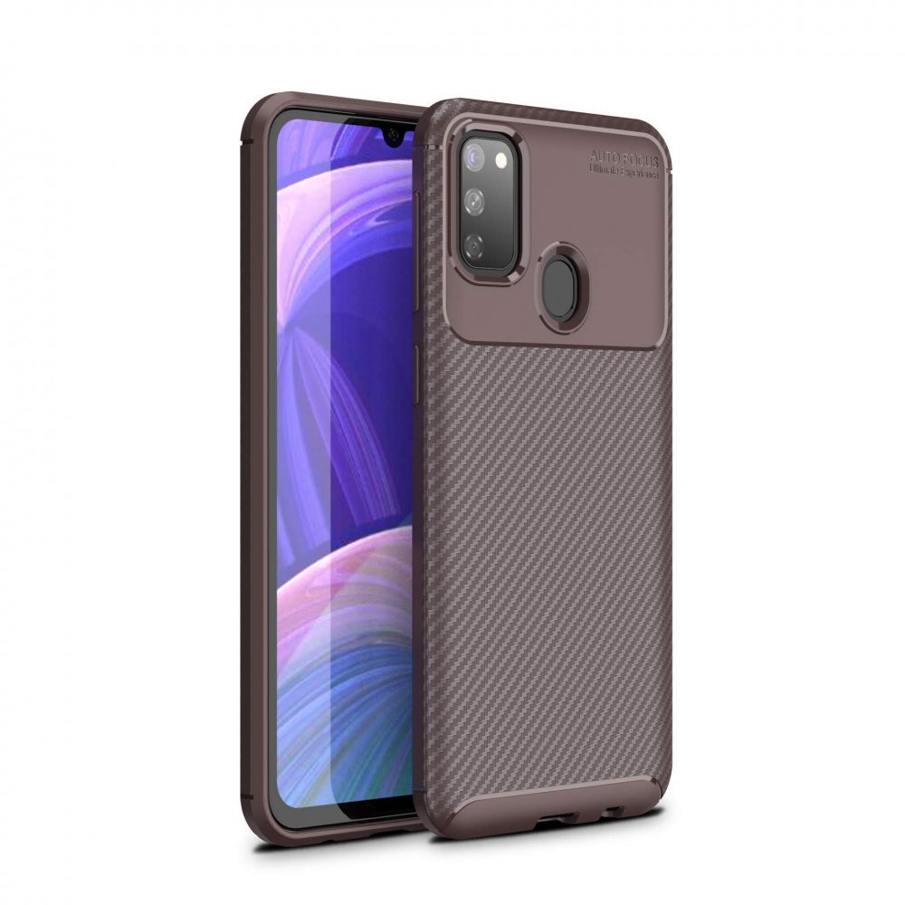 Newface Samsung Galaxy M30S Kılıf Focus Karbon Silikon - Kahverengi