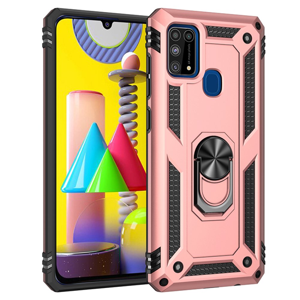 Newface Samsung Galaxy M31 Kılıf Sofya Yüzüklü Silikon Kapak - Rose