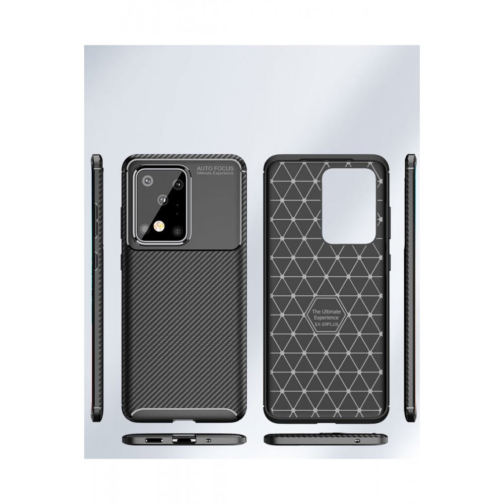 Newface Samsung Galaxy S20 Ultra Kılıf Focus Karbon Silikon - Kahverengi