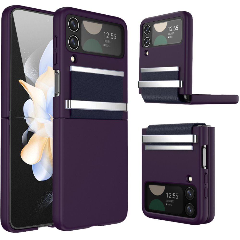 Newface Samsung Galaxy Z Flip 4 Kılıf Belt Flip Kapak - Mor