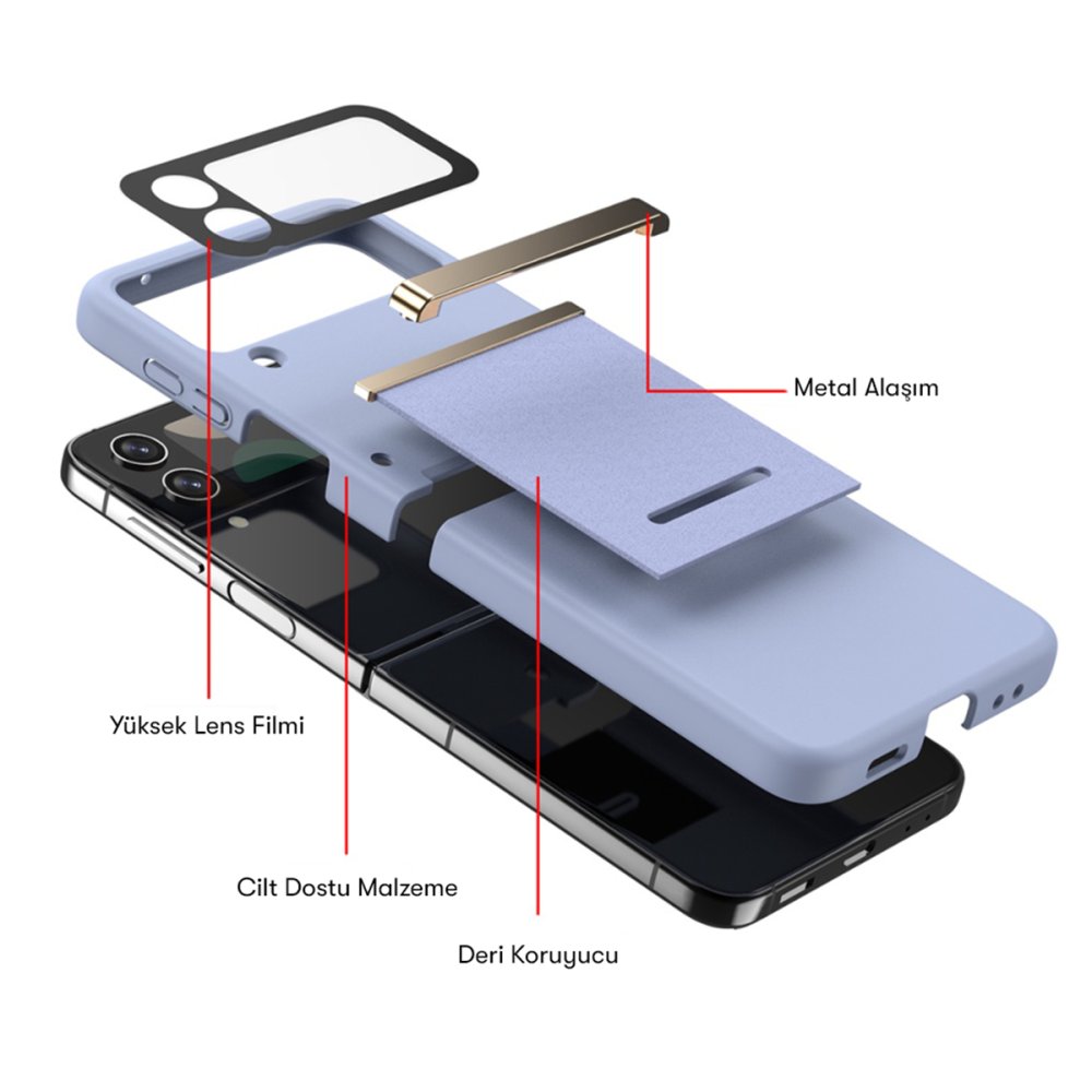 Newface Samsung Galaxy Z Flip 4 Kılıf Belt Flip Kapak - Mor