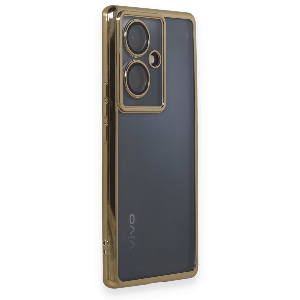 Newface Vivo V29 Lite Kılıf Razer Lensli Silikon - Gold