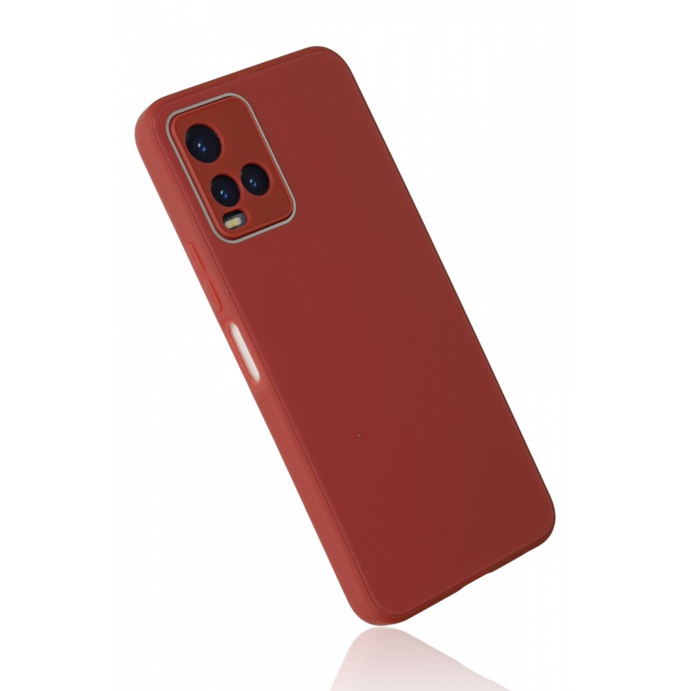 Newface Vivo Y33S Kılıf Glass Kapak - Bordo