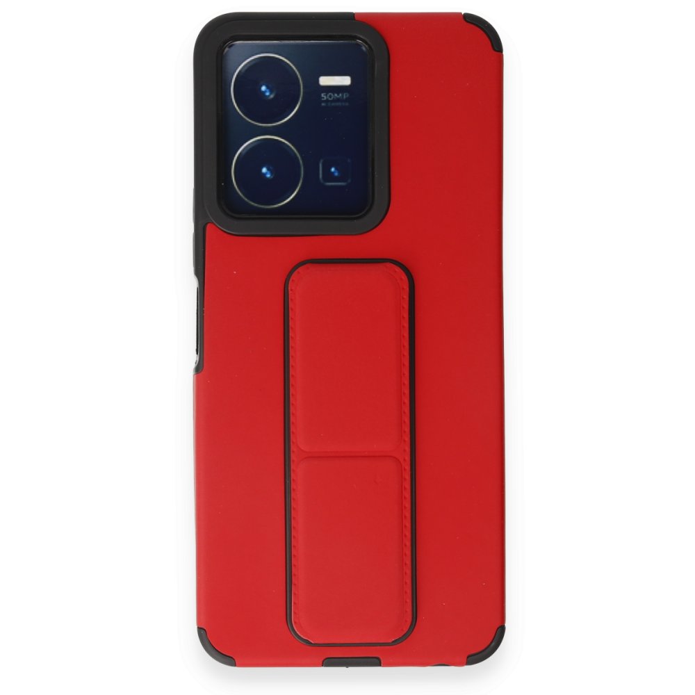 Newface Vivo Y22S Kılıf Mega Standlı Silikon - Kırmızı