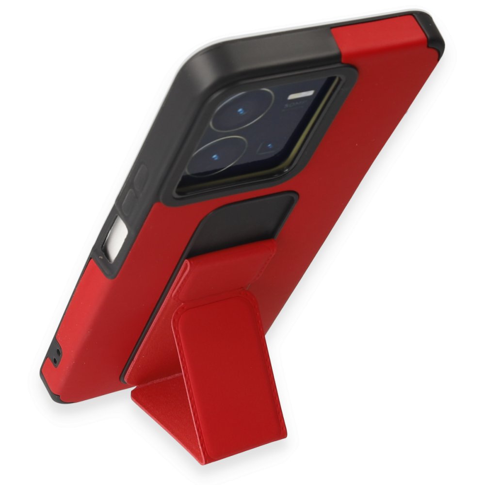Newface Vivo Y22S Kılıf Mega Standlı Silikon - Kırmızı
