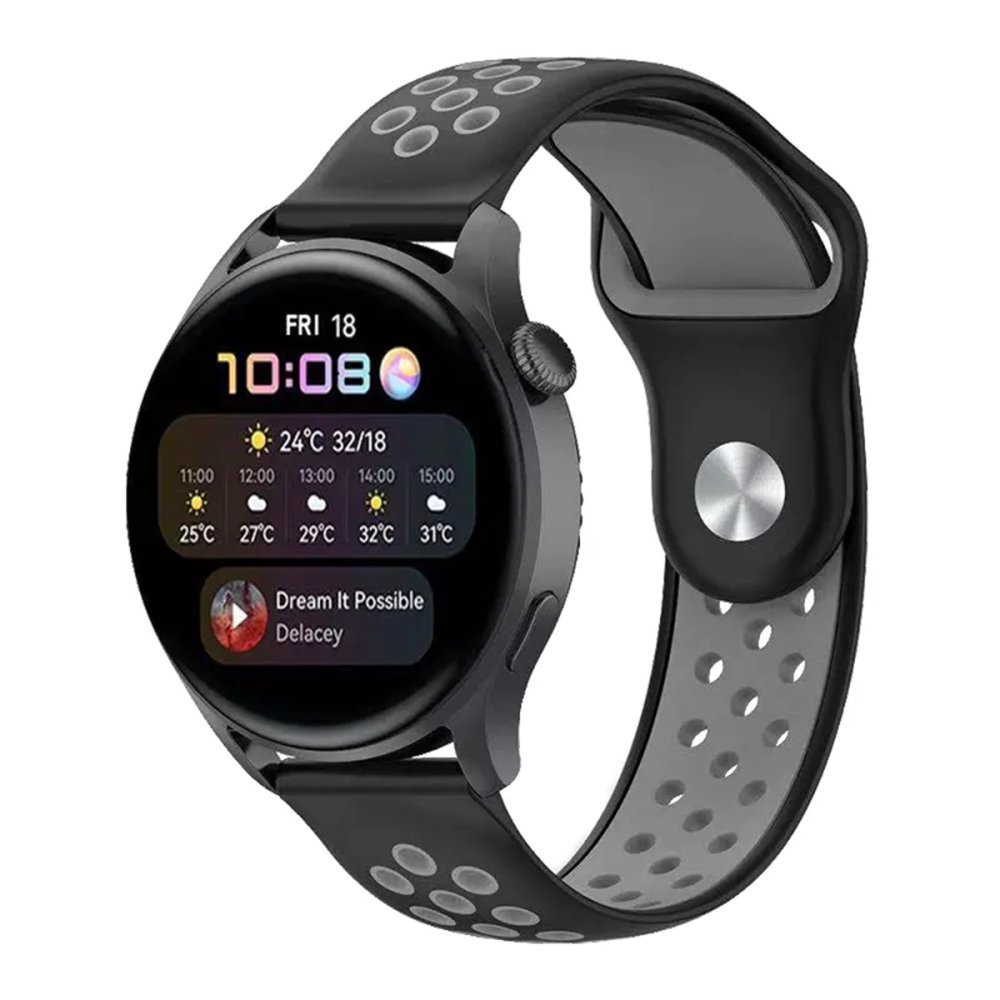 Newface Watch 20mm Spor Delikli Kordon - Siyah-Gri