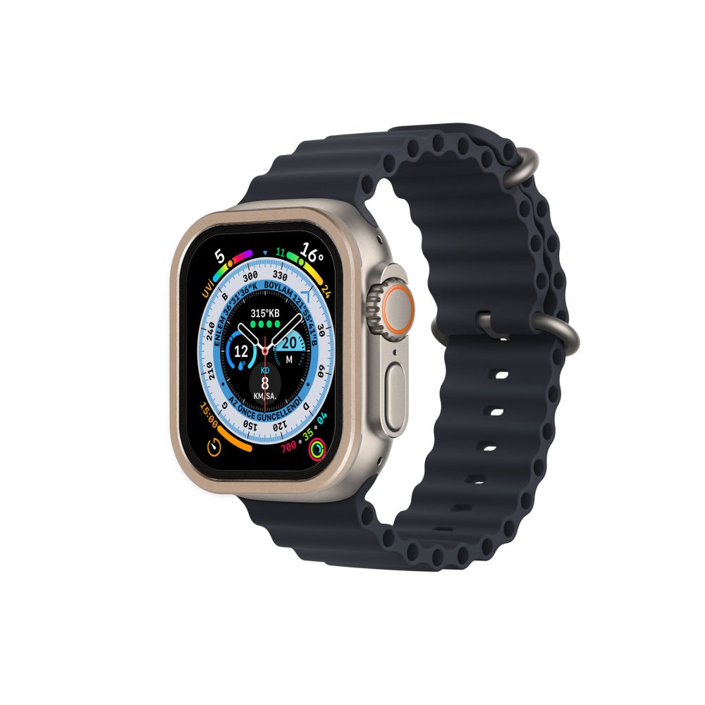 Newface Apple Watch Ultra 49mm Alüminyum Kasa Cam Ekran Koruyucu - Gold