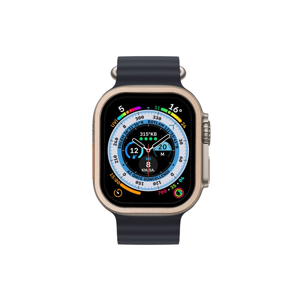 Newface Apple Watch Ultra 49mm Alüminyum Kasa Cam Ekran Koruyucu - Gold