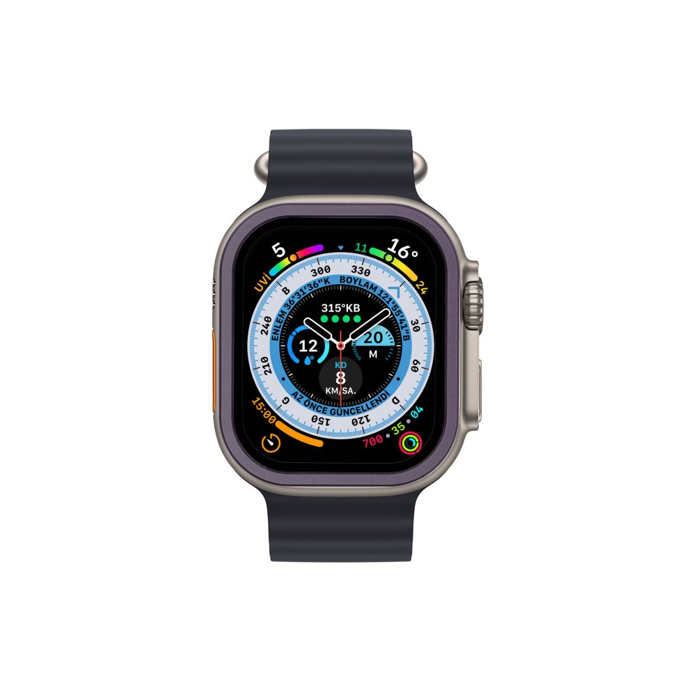 Newface Apple Watch Ultra 49mm Alüminyum Kasa Cam Ekran Koruyucu - Mor