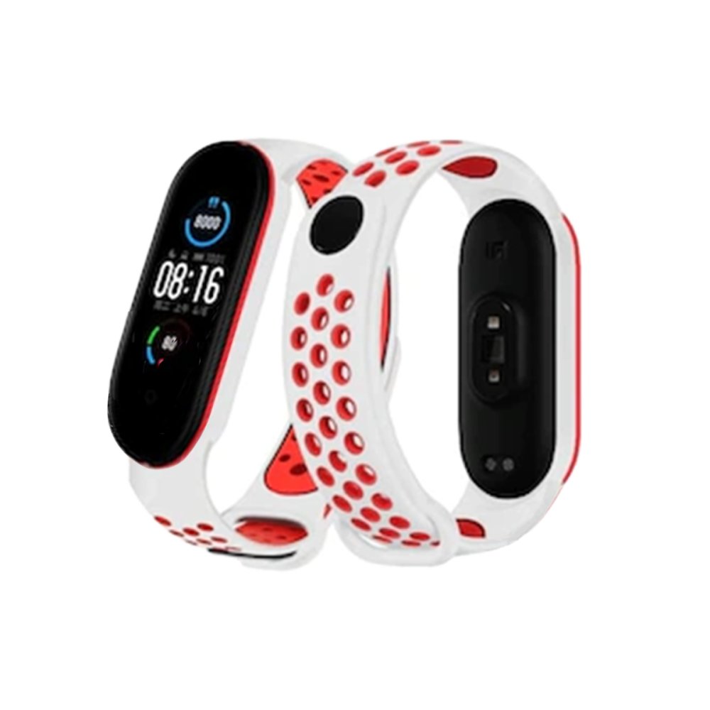 Newface Xiaomi Mi Band 3 Spor Delikli Kordon - Beyaz-Kırmızı