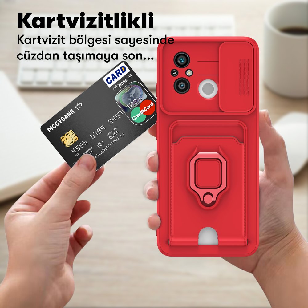 Newface Xiaomi Redmi 12C Kılıf Zuma Kartvizitli Yüzüklü Silikon - Pembe