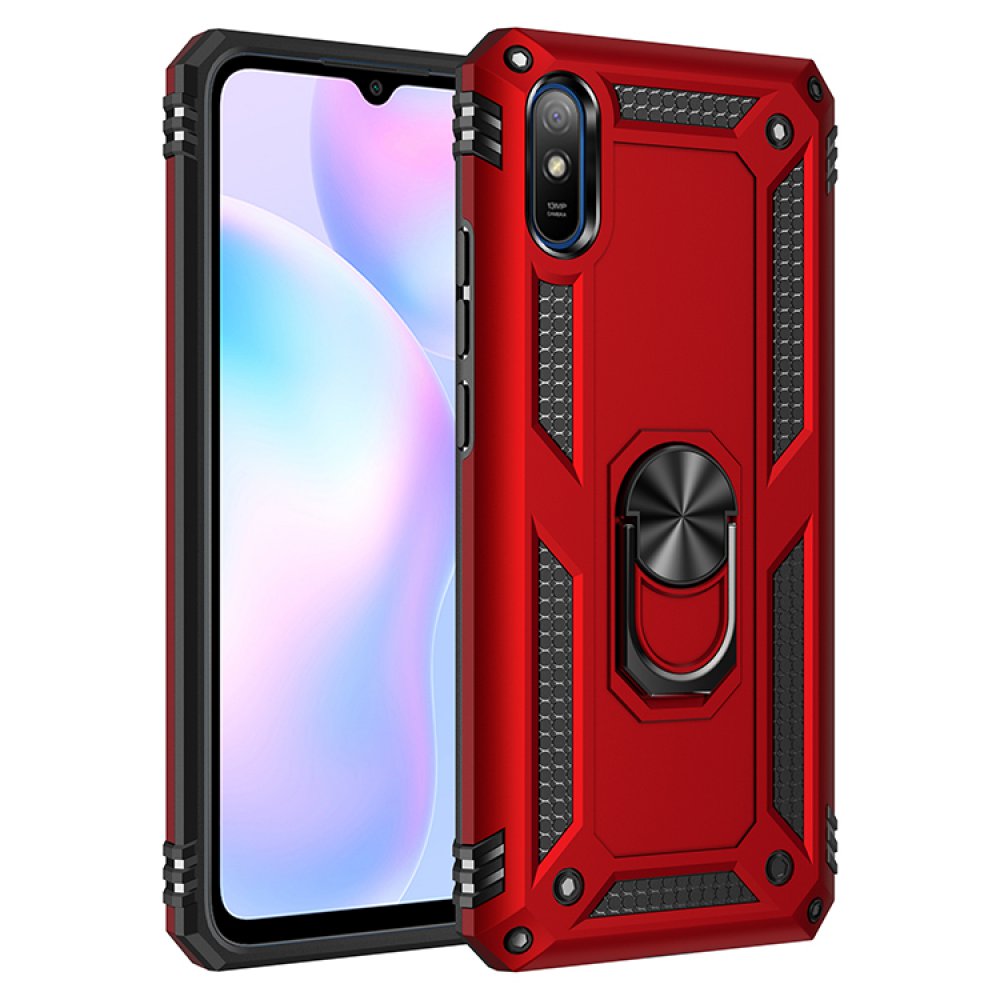 Newface Xiaomi Redmi 9A Kılıf Sofya Yüzüklü Silikon Kapak - Kırmızı