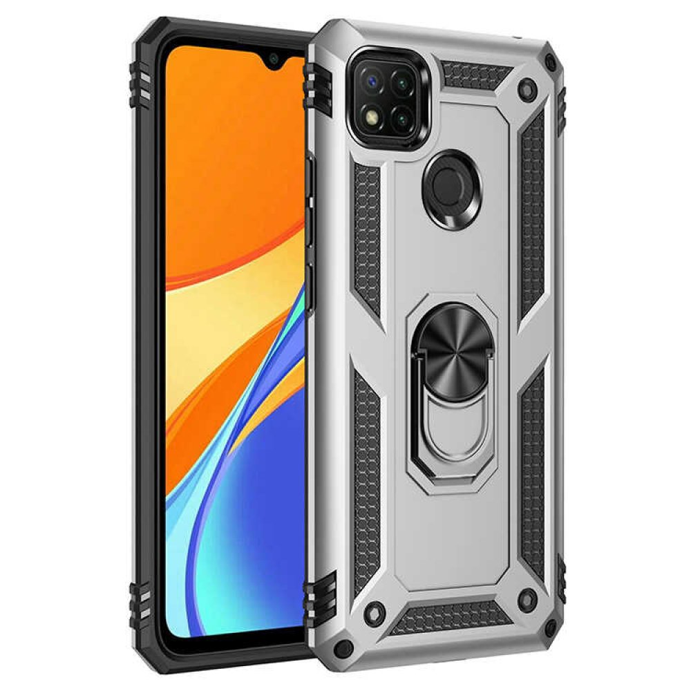 Newface Xiaomi Redmi 9C Kılıf Sofya Yüzüklü Silikon Kapak - Gümüş