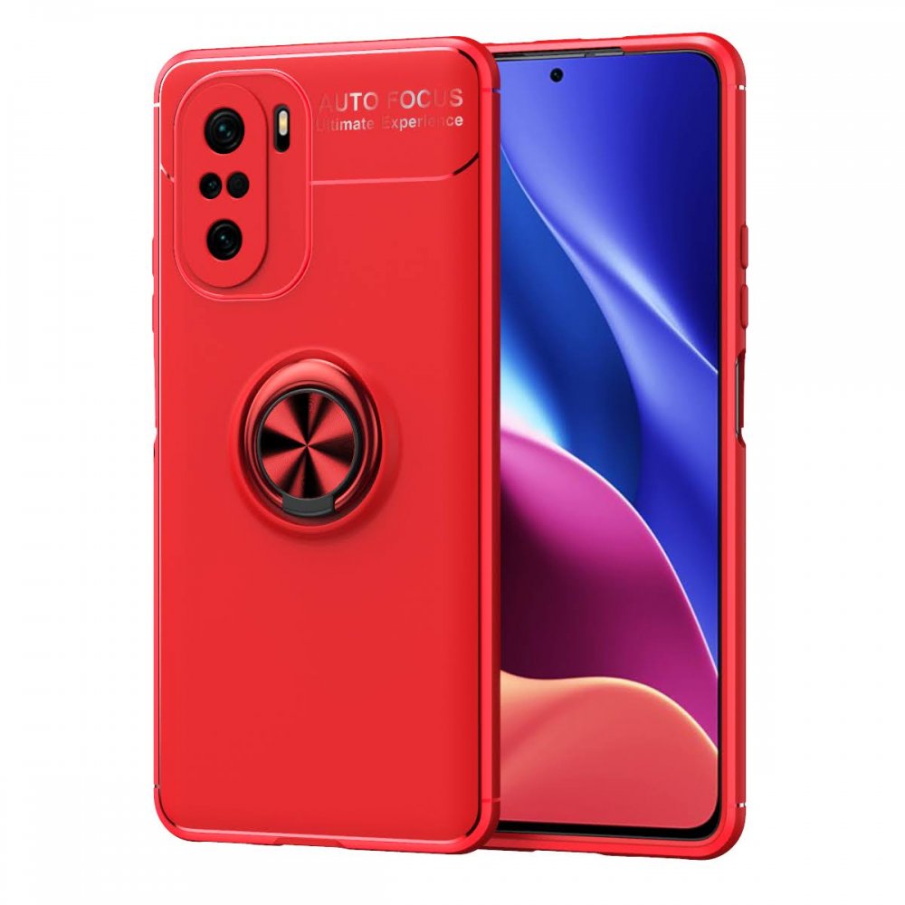 Newface Xiaomi Poco F3 Kılıf Range Yüzüklü Silikon - Kırmızı