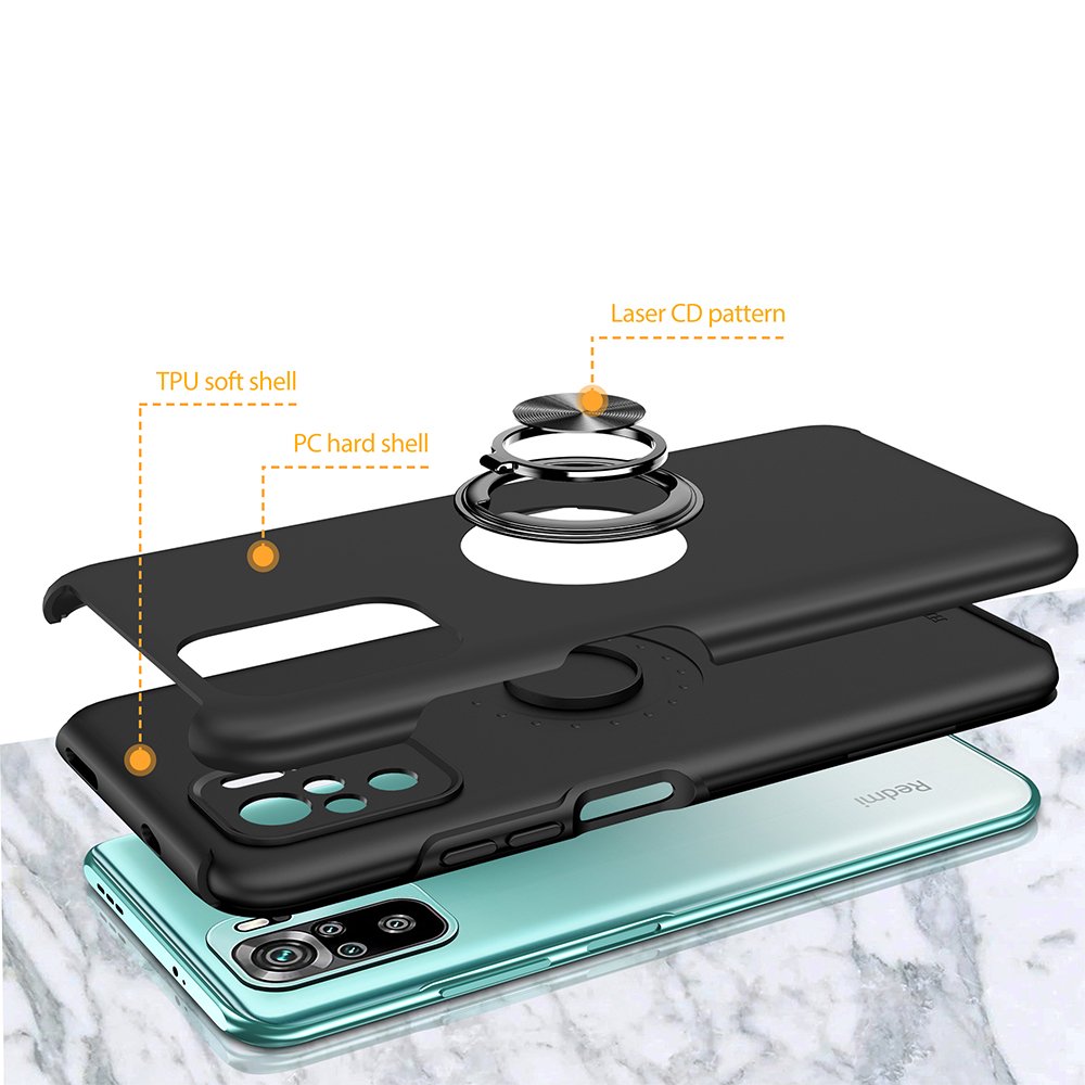 Newface Xiaomi Poco M5s Kılıf Elit Yüzüklü Kapak - Siyah
