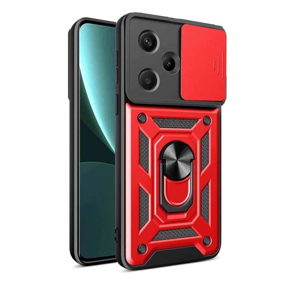 Newface Xiaomi Redmi Note 13 Pro Plus Kılıf Pars Lens Yüzüklü Silikon - Kırmızı