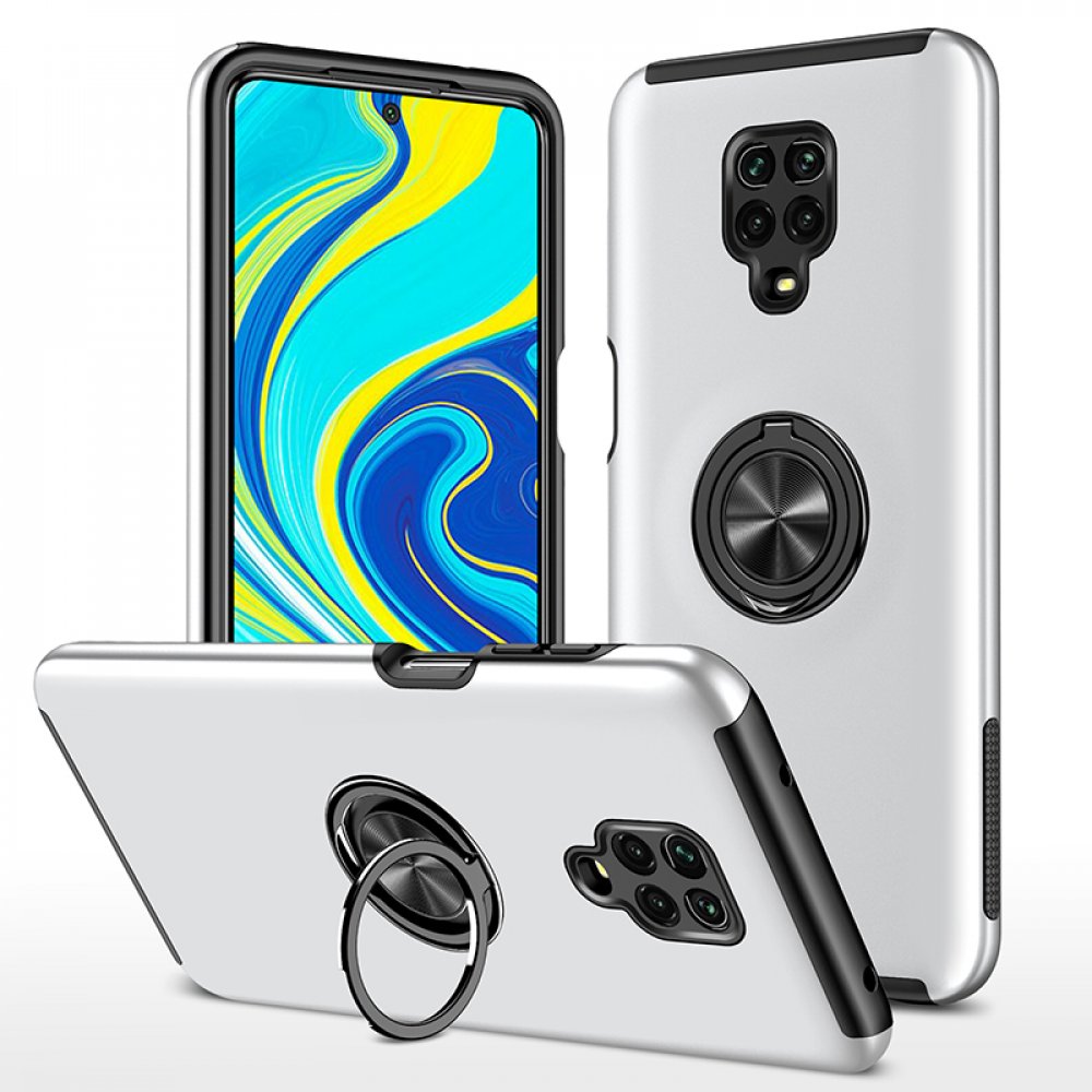 Newface Xiaomi Redmi Note 9 Pro Kılıf Elit Yüzüklü Kapak - Gümüş