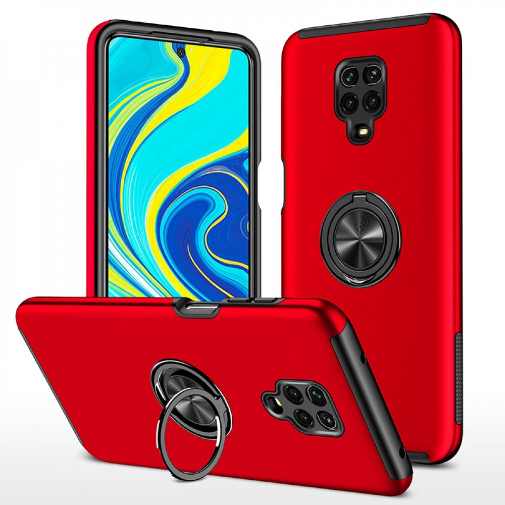 Newface Xiaomi Redmi Note 9 Pro Kılıf Elit Yüzüklü Kapak - Kırmızı