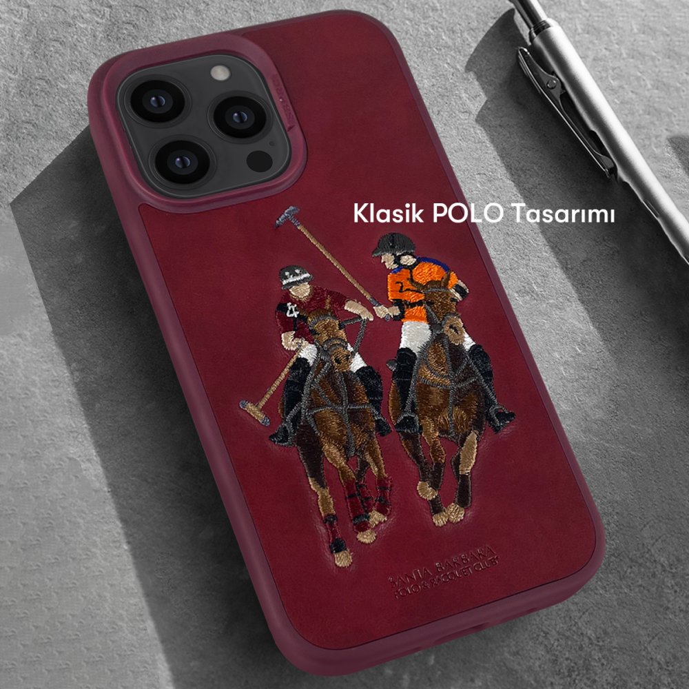 Santa Barbara Polo Racquet Club iPhone 14 Pro Jockey Deri Kapak - Kırmızı