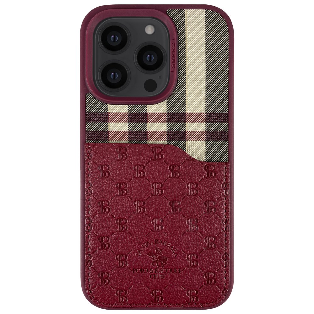 Santa Barbara Polo Racquet Club iPhone 14 Pro Max Plaid Kartvizitli Kapak - Kırmızı