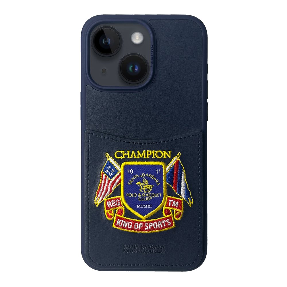 Santa Barbara Polo Racquet Club iPhone 15 Abner İçi Süet Nakış Desenli Kartvizitli Kılıf - Lacivert