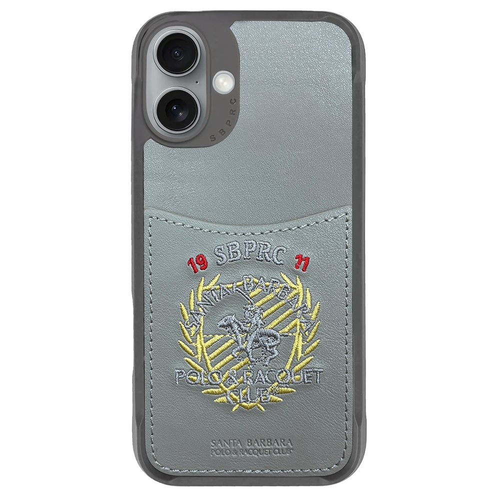 Santa Barbara Polo Racquet Club iPhone 16 Abner İçi Süet Nakış Desenli Kartvizitli Kılıf - Titan Gri