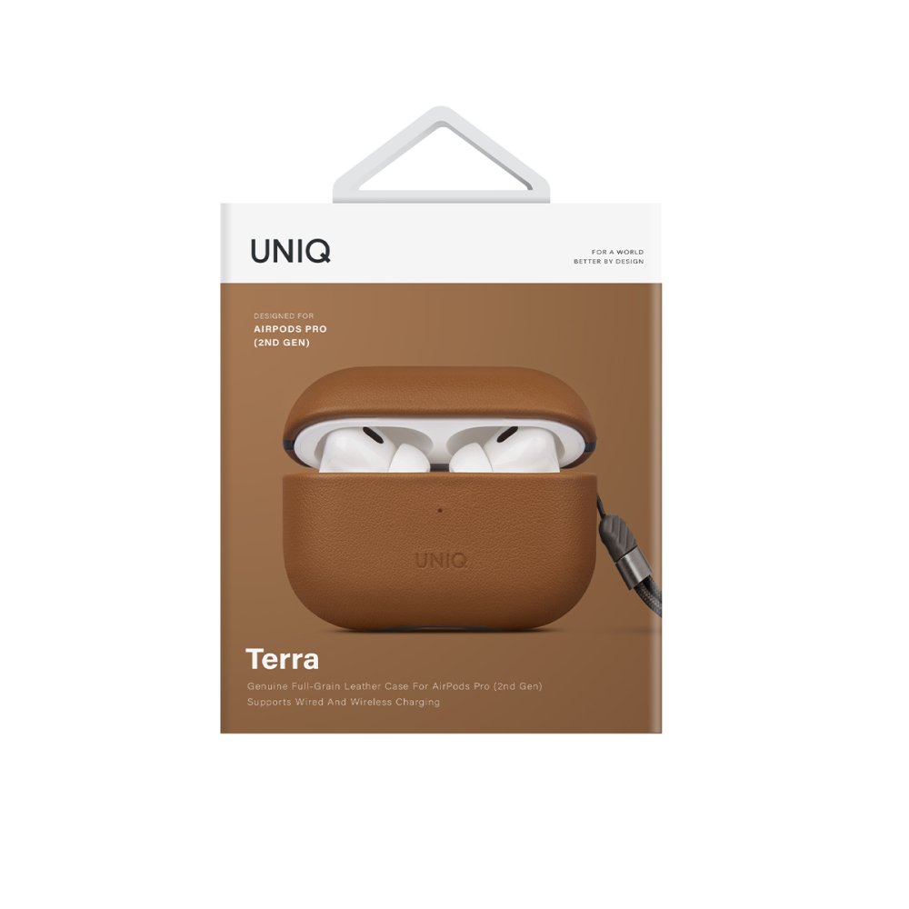 Uniq Airpods Pro 2 (2.nesil) Terra Genuine Deri Kılıf - Kahverengi