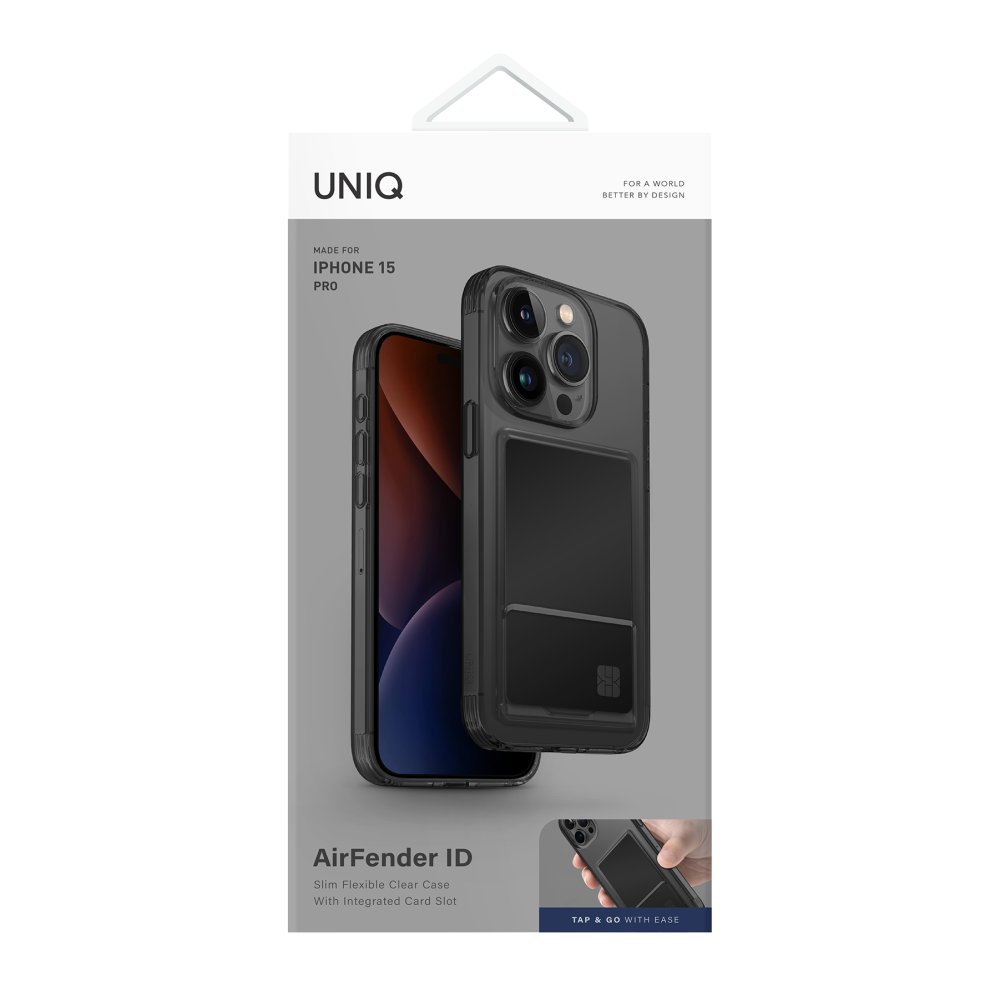 Uniq iPhone 15 Pro Air Fender Kartvizitli Kapak - Füme