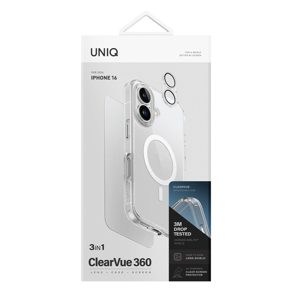 Uniq iPhone 16 Clearvue Magsafe 3in1 Set Kapak - Şeffaf