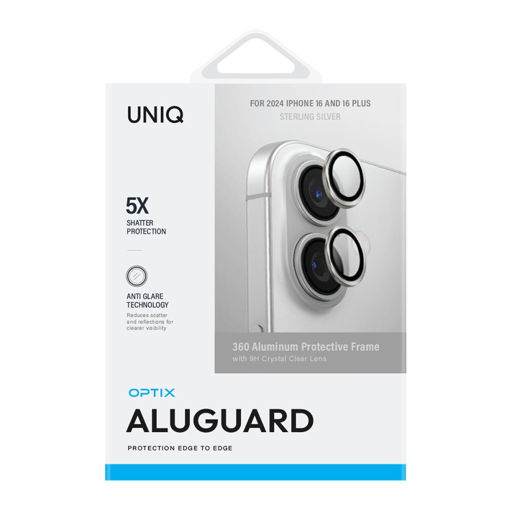 Uniq iPhone 16 Optix Alüminyum Kamera Lens Koruyucu - Gümüş