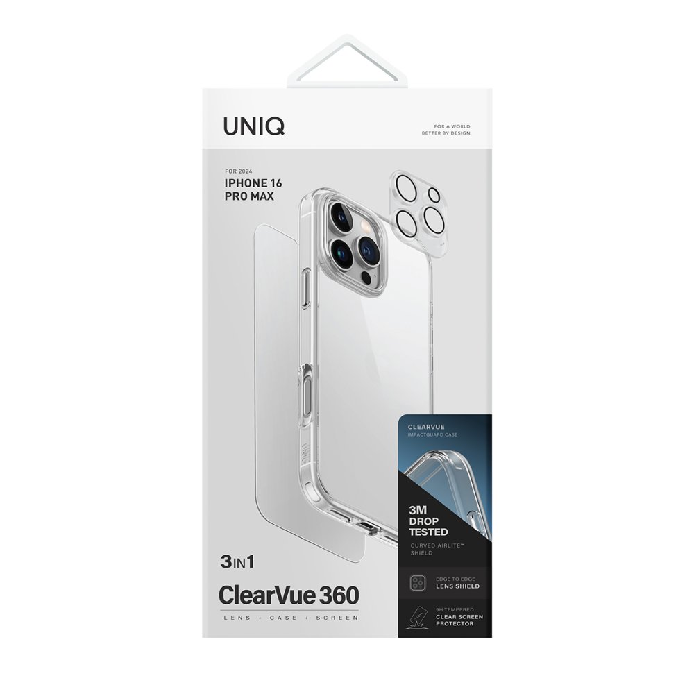 Uniq iPhone 16 Pro Max Clearvue 3in1 Set Kapak - Şeffaf