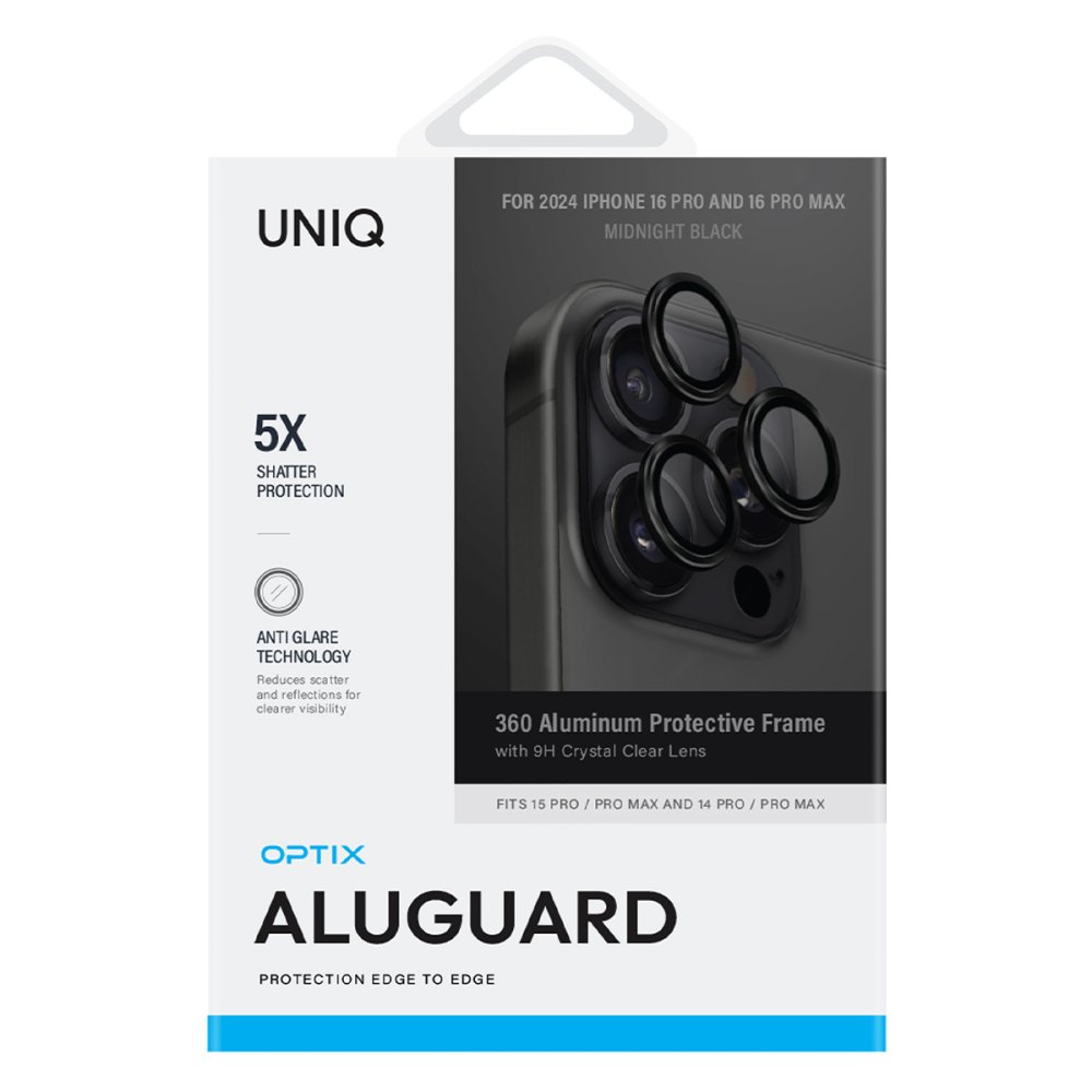 Uniq iPhone 16 Pro Max Optix Alüminyum Kamera Lens Koruyucu - Siyah