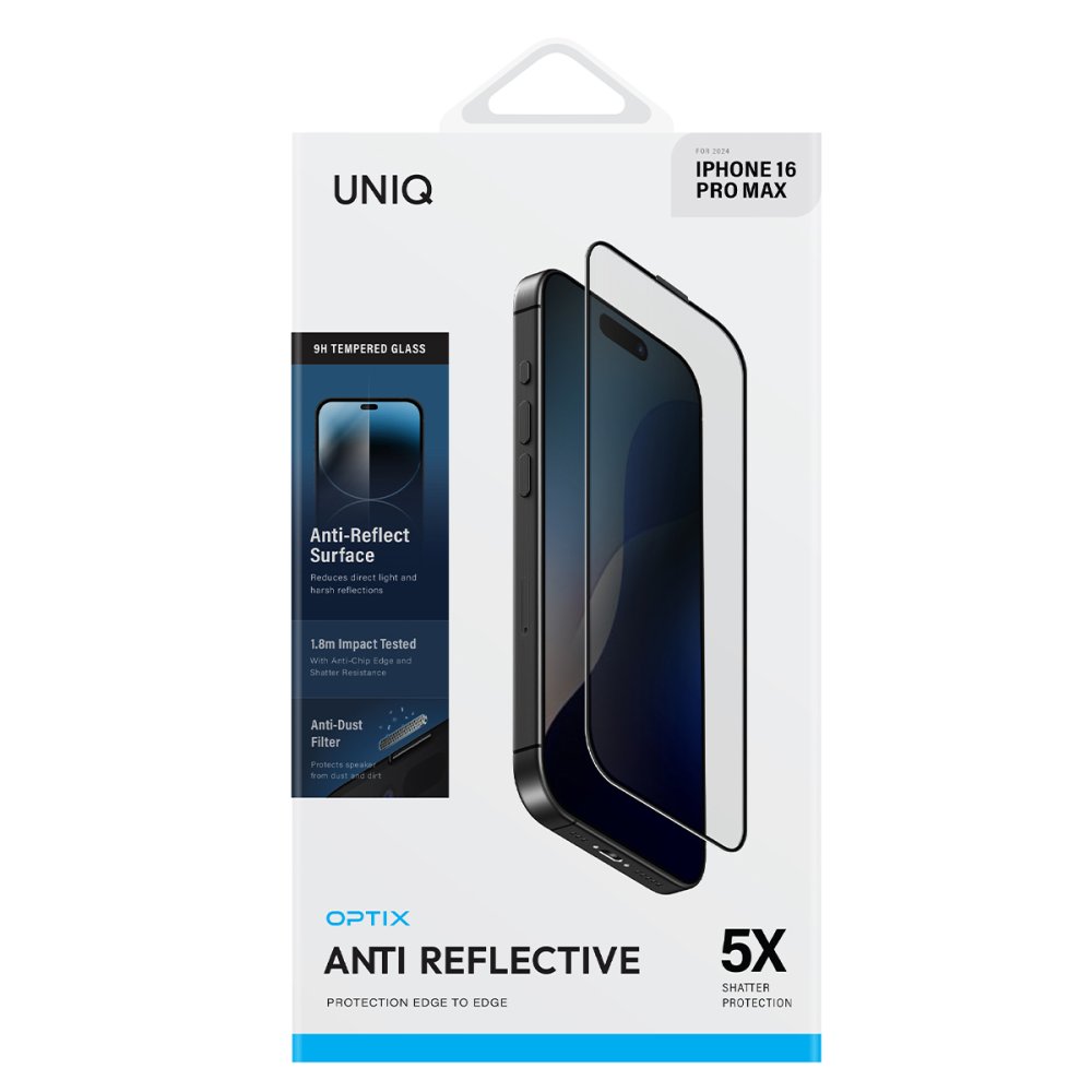 Uniq iPhone 16 Pro Max Optix Anti Reflective Cam Ekran Koruyucu - Siyah