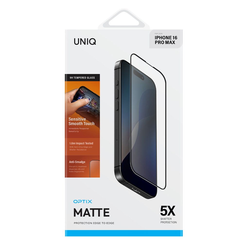 Uniq iPhone 16 Pro Optix Mat Ekran Koruyucu - Siyah