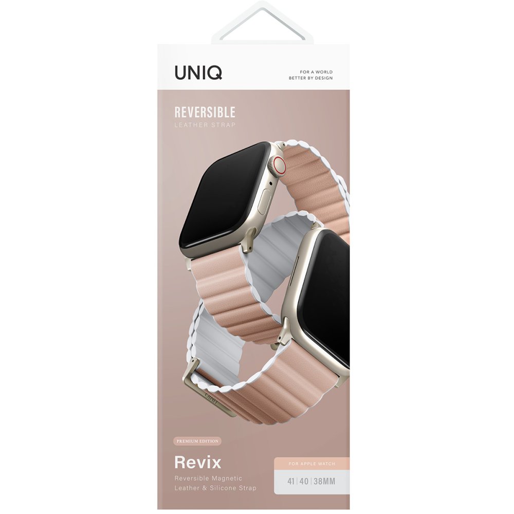 Uniq Watch 41mm Revix Premium Reversible Manyetik Kordon - Pembe-Beyaz