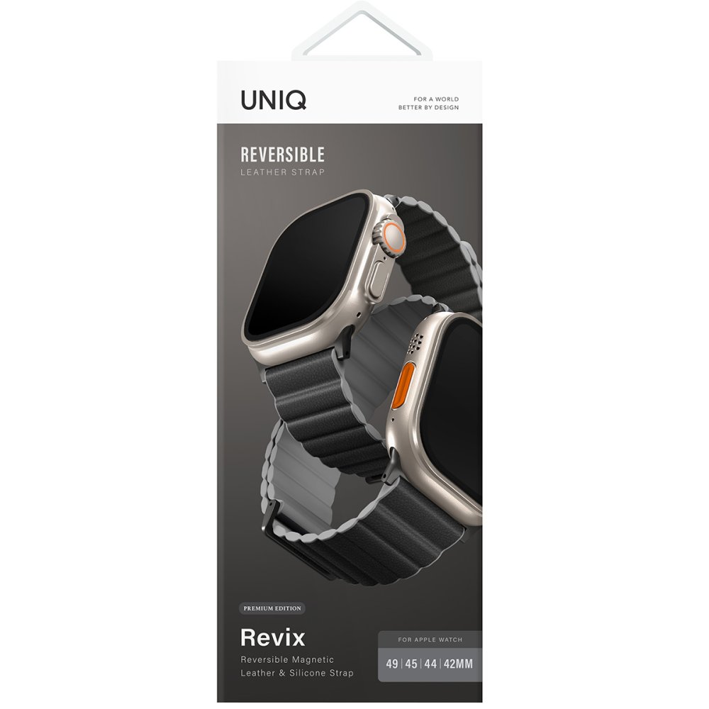 Uniq Watch 42mm Revix Premium Reversible Manyetik Kordon - Siyah-Gri