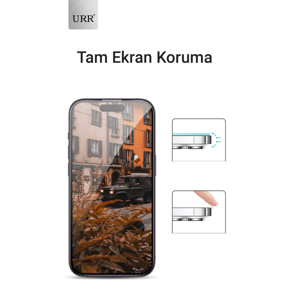 URR iPhone 14 Pro Max HD Privacy Cam Ekran Koruyucu - Siyah