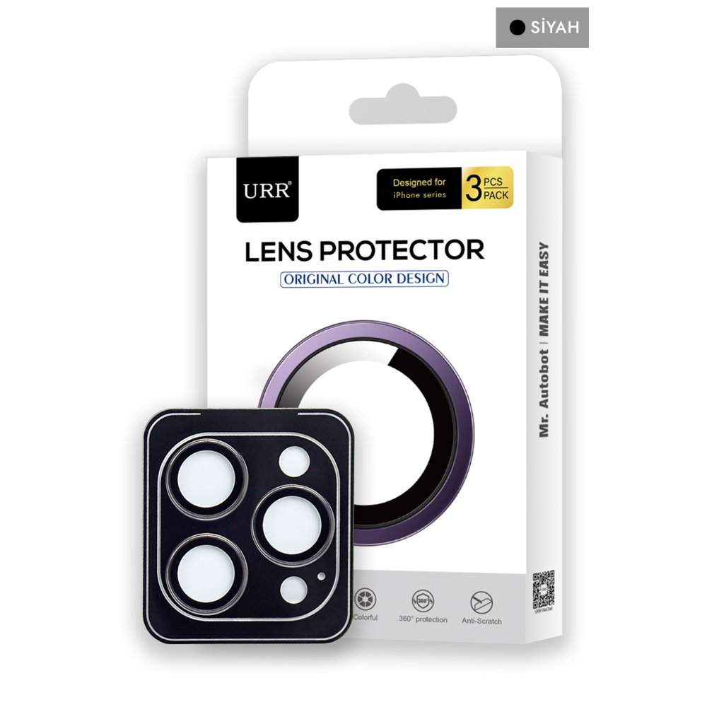 URR iPhone 14 Pro Max Titanium Alloy Kamera Lens Koruyucu - Siyah