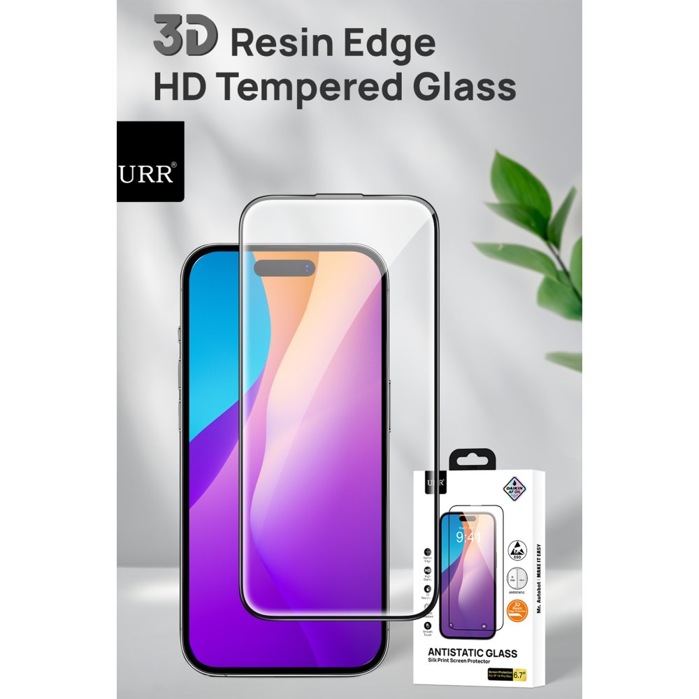 URR iPhone 15 Pro Max 3D Resin Edge Cam Ekran Koruyucu - Siyah