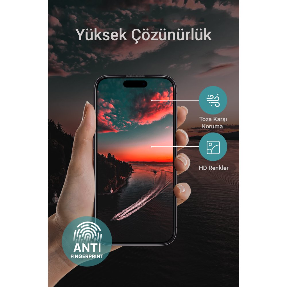 URR iPhone 15 Pro Max 3D Privacy Resin Edge Cam Ekran Koruyucu - Siyah