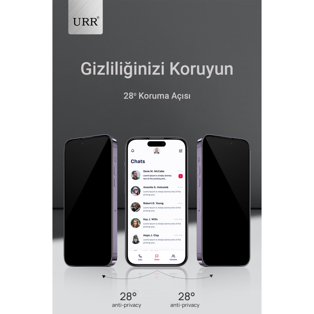 URR iPhone 15 Pro Max 3D Privacy Resin Edge Cam Ekran Koruyucu - Siyah