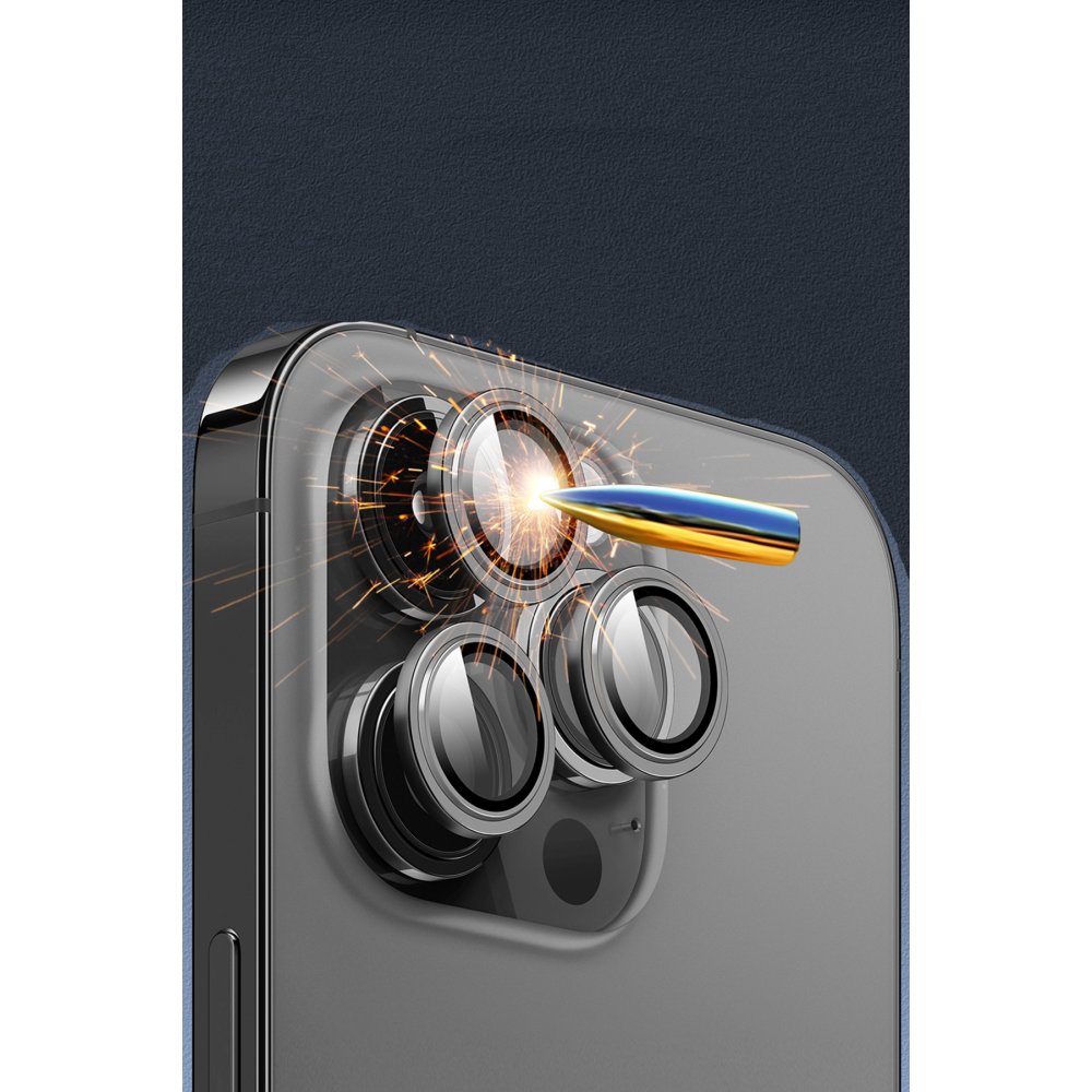 URR iPhone 15 Pro 3D PVD Dioxide Kamera Lens Koruyucu - Siyah
