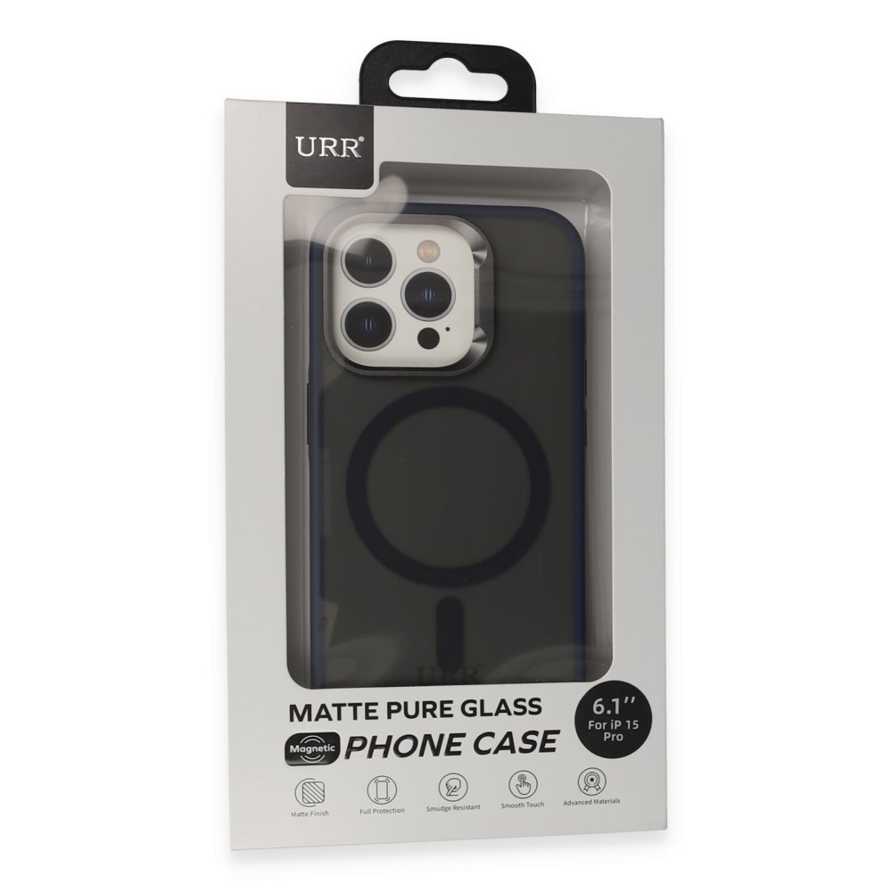 URR iPhone 15 Pro Max Metal Frame Matte Magsafe Kapak - Lacivert