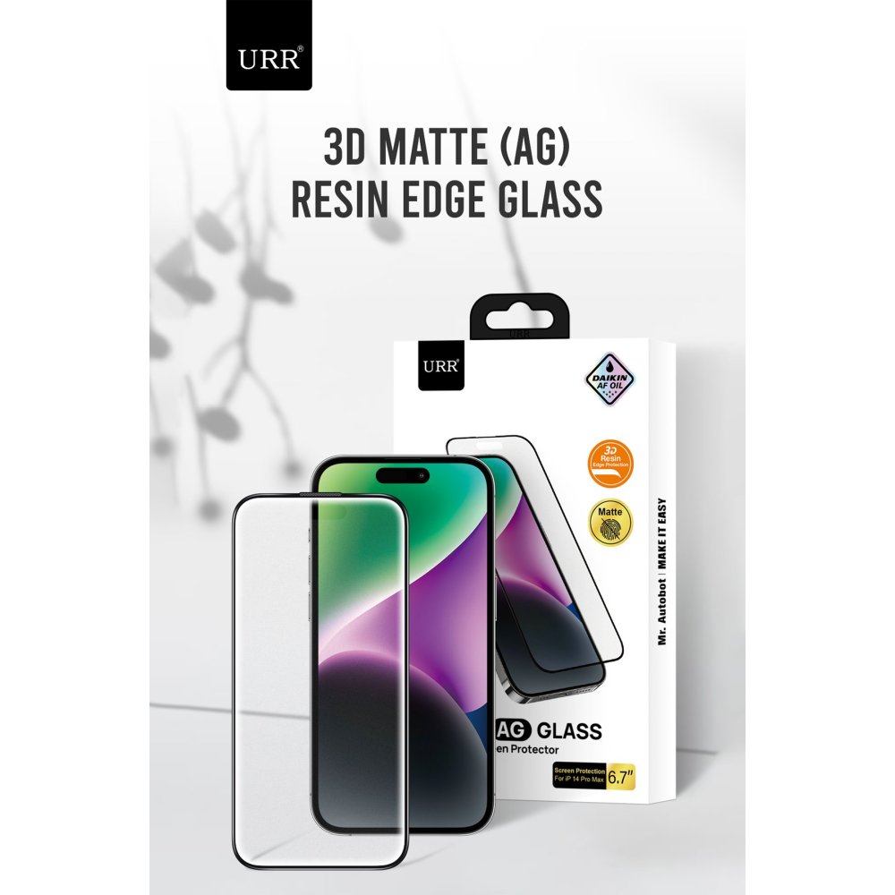 URR iPhone 16 Pro 3D Matte Antiglare Resin Edge Cam Ekran Koruyucu - Siyah