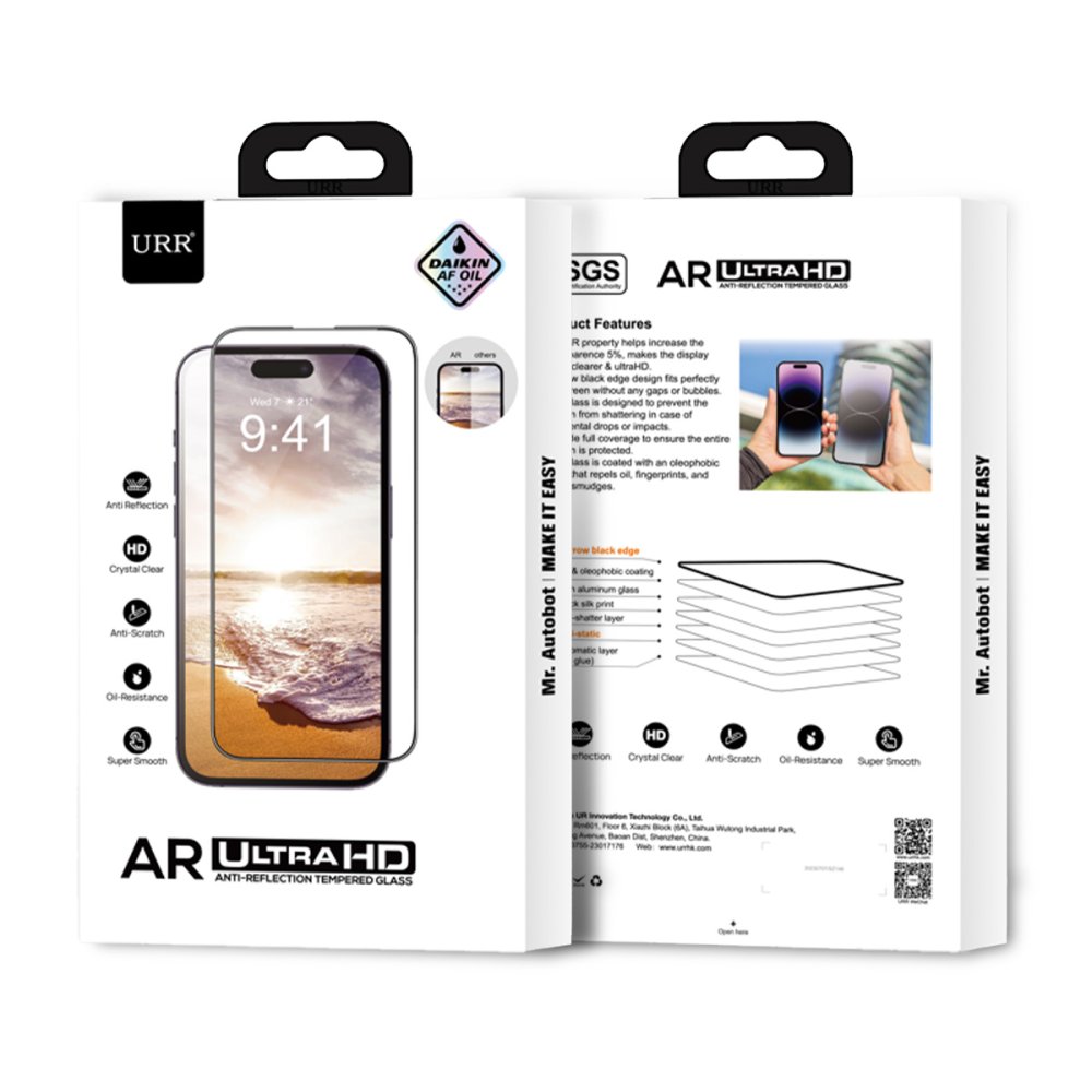 URR iPhone 16 Pro Max 3D Anti Reflection AR Ultra HD Cam Ekran Koruyucu - Siyah