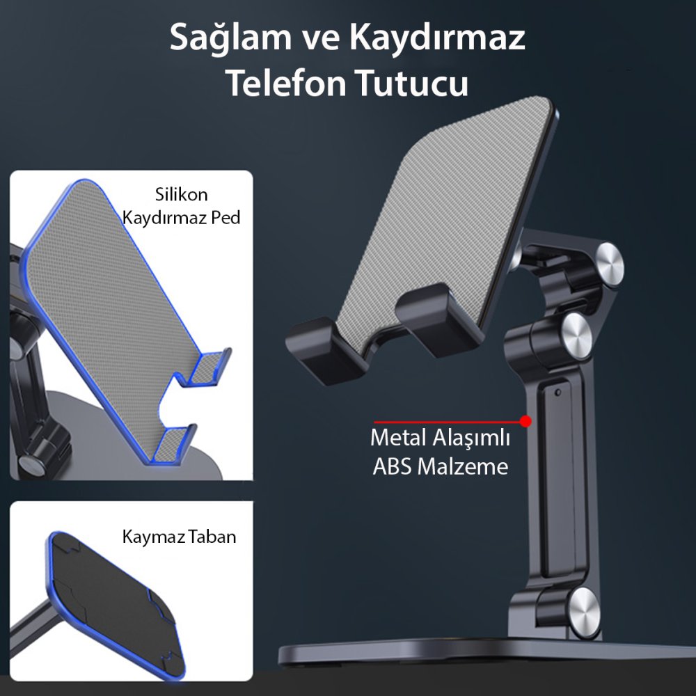 Yesido C104 Ayarlanabilir Katlanabilir Masaüstü Telefon Tablet Standı - Siyah