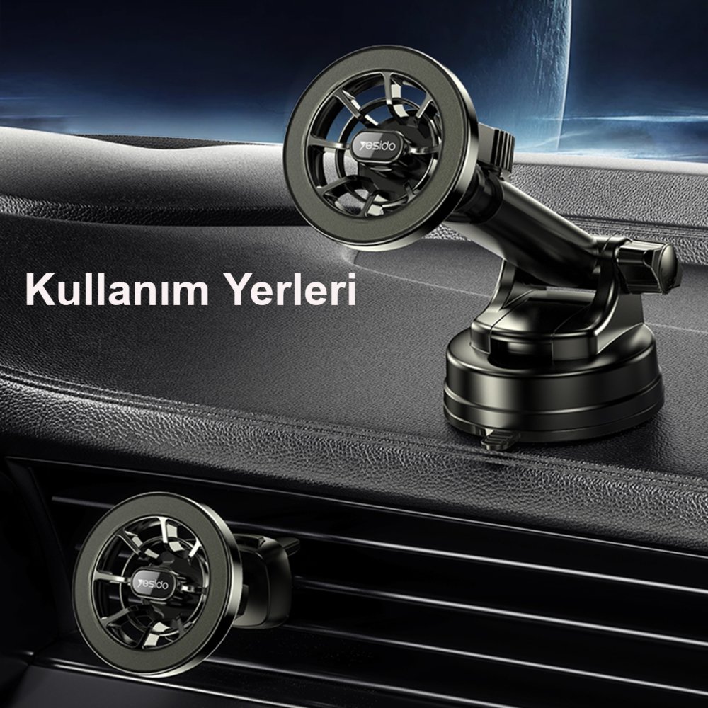 Yesido C158 2in1 Izgara Klipsli ve Yapışkanlı 360 Derece Ayarlanabilir Manyetik Magsafe Araç Tutucu - Siyah