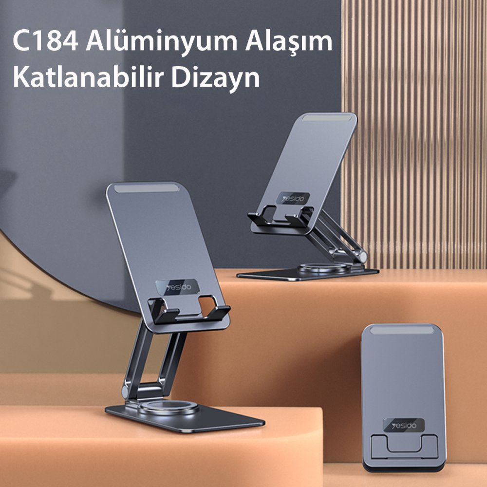 Yesido C184 Ayarlanabilir 360 Derece Masaüstü Telefon Standı - Siyah