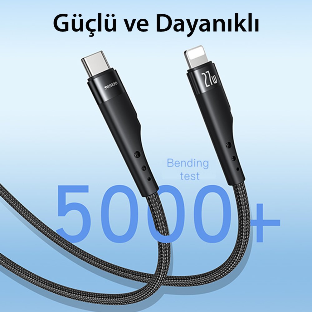 Yesido CA116 3M 60W Hasırlı Type-C to Type-C PD Hızlı Şarj Kablosu - Siyah